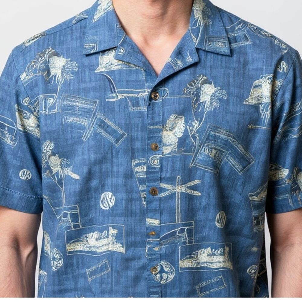 Vintage Cooke Street Men’s Blue Hawaiian Shirt Short Sleeve Button Down Size XL